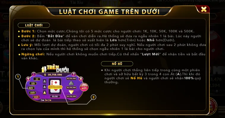 Minigame Trên Dưới Tại Hitclub Trò Chơi Giải Trí Dễ Chơi Dễ Trúng Thưởng